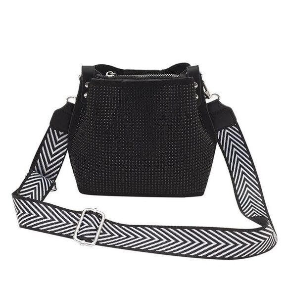Unbranded Handbags - Women's Black And White Bucket Shoulder Bag With Long Wide Strap